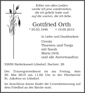 Anzeige von Gottfried Orth von  Extra Blatt 