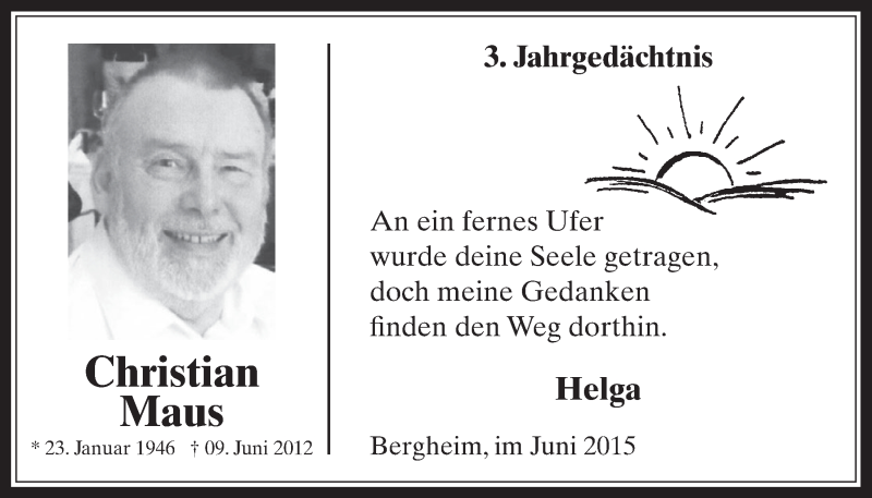  Traueranzeige für Christian Maus vom 10.06.2015 aus  Werbepost 