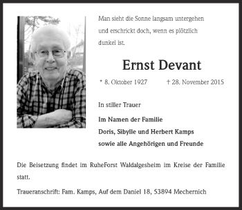 Anzeige von Ernst Devant von  Blickpunkt Euskirchen 