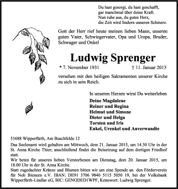 Anzeige von Ludwig Sprenger von Kölner Stadt-Anzeiger / Kölnische Rundschau / Express