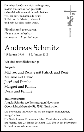 Anzeige von Andreas Schmitz von Kölner Stadt-Anzeiger / Kölnische Rundschau / Express