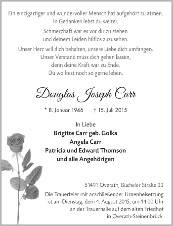 Anzeige von Douglas Joseph Carr von  Bergisches Handelsblatt 