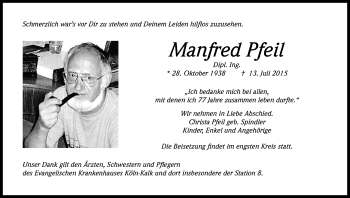 Anzeige von Manfred Pfeil von Kölner Stadt-Anzeiger / Kölnische Rundschau / Express