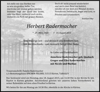 Anzeige von Herbert Radermacher von Kölner Stadt-Anzeiger / Kölnische Rundschau / Express