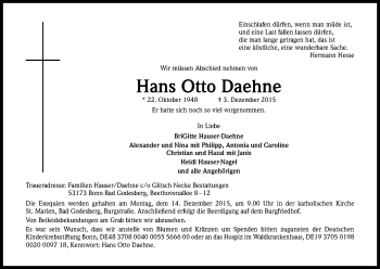 Anzeige von Hans Otto Daehne von Kölner Stadt-Anzeiger / Kölnische Rundschau / Express