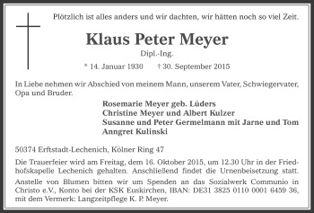 Anzeige von Klaus Peter Meyer von  Werbepost 
