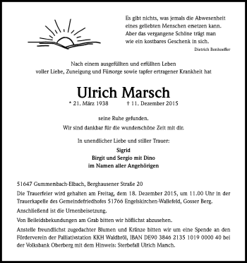 Anzeige von Ulrich Marsch von Kölner Stadt-Anzeiger / Kölnische Rundschau / Express