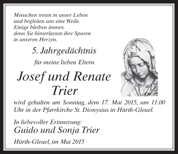 Anzeige von Josef und Renate Trier von  Wochenende 