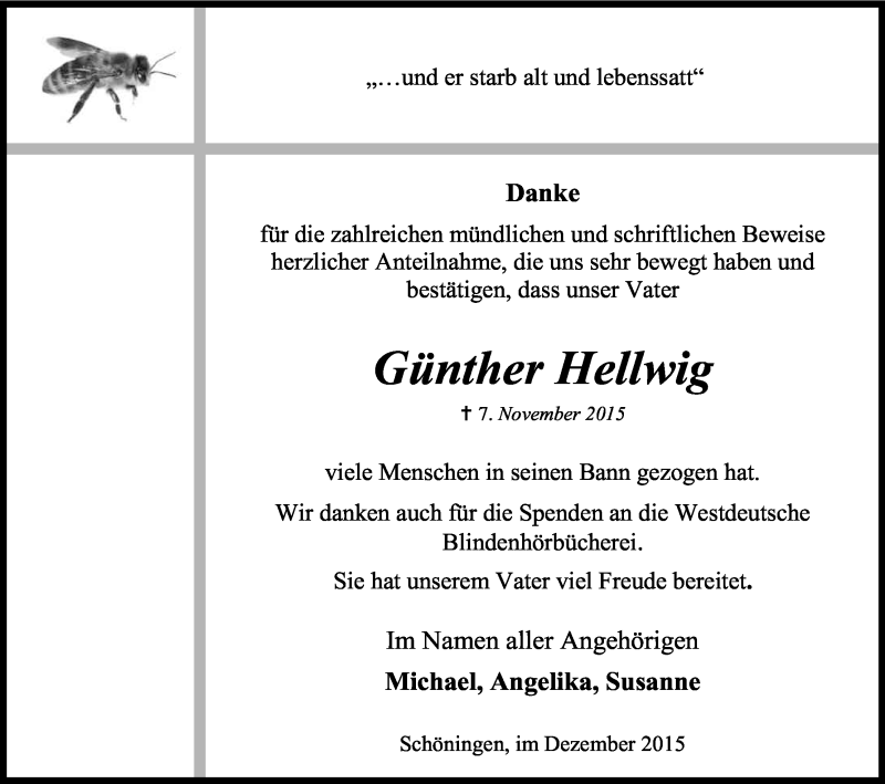  Traueranzeige für Günther Hellwig vom 12.12.2015 aus Kölner Stadt-Anzeiger / Kölnische Rundschau / Express