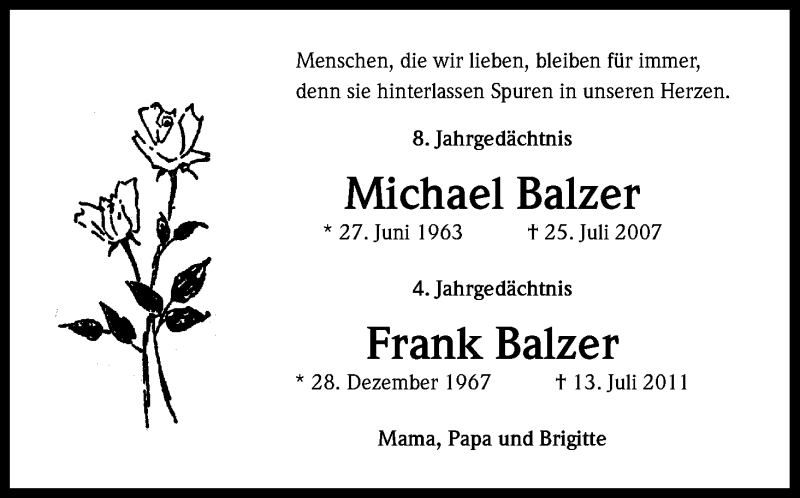  Traueranzeige für Michael Balzer vom 18.07.2015 aus Kölner Stadt-Anzeiger / Kölnische Rundschau / Express