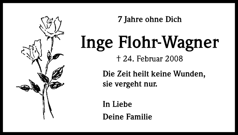 Traueranzeige für Inge Flohr-Wagner vom 24.02.2015 aus Kölner Stadt-Anzeiger / Kölnische Rundschau / Express