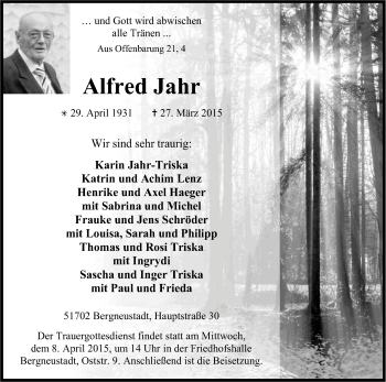 Anzeige von Alfred Jahr von Kölner Stadt-Anzeiger / Kölnische Rundschau / Express