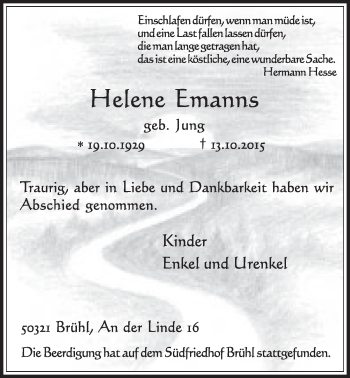 Anzeige von Helene Emanns von  Schlossbote/Werbekurier 