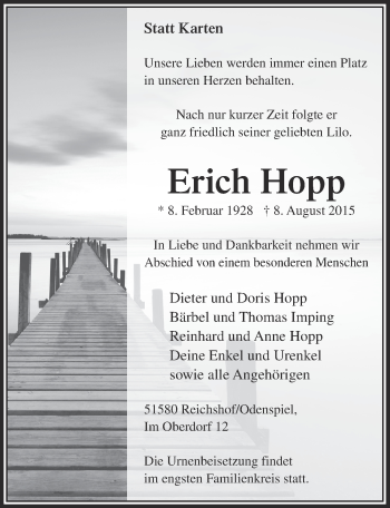 Anzeige von Erich Hopp von  Lokalanzeiger 