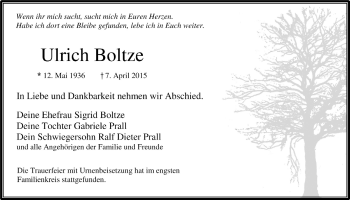 Anzeige von Ulrich Boltze von  Bergisches Handelsblatt 