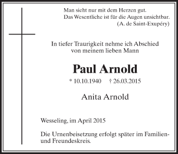 Anzeige von Paul Arnold von  Schlossbote/Werbekurier 