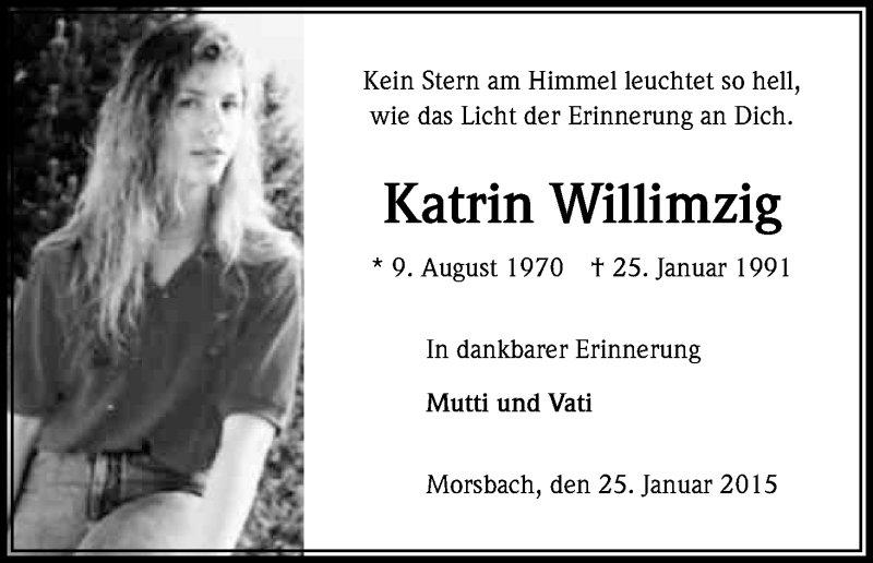  Traueranzeige für Katrin Willimzig vom 24.01.2015 aus Kölner Stadt-Anzeiger / Kölnische Rundschau / Express