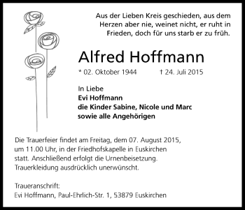 Anzeige von Alfred Hoffmann von Kölner Stadt-Anzeiger / Kölnische Rundschau / Express