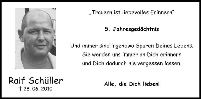  Traueranzeige für Ralf Schüller vom 27.06.2015 aus Kölner Stadt-Anzeiger / Kölnische Rundschau / Express