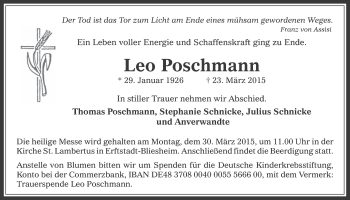 Anzeige von Leo Poschmann von  Sonntags-Post 