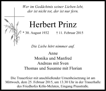 Anzeige von Herbert Prinz von Kölner Stadt-Anzeiger / Kölnische Rundschau / Express