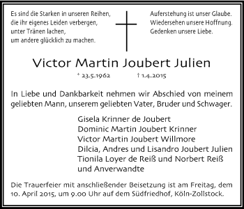 Anzeige von Victor Martin Joubert Julien von Kölner Stadt-Anzeiger / Kölnische Rundschau / Express