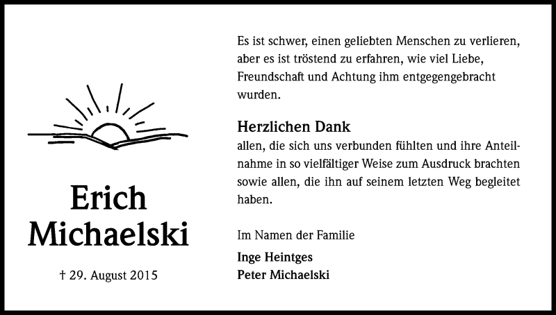  Traueranzeige für Erich Michaelski vom 23.09.2015 aus Kölner Stadt-Anzeiger / Kölnische Rundschau / Express