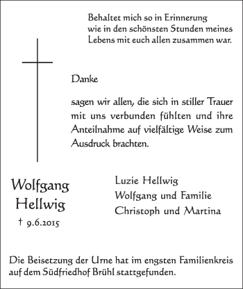 Anzeige von Wolfgang Hellwig von  Schlossbote/Werbekurier 