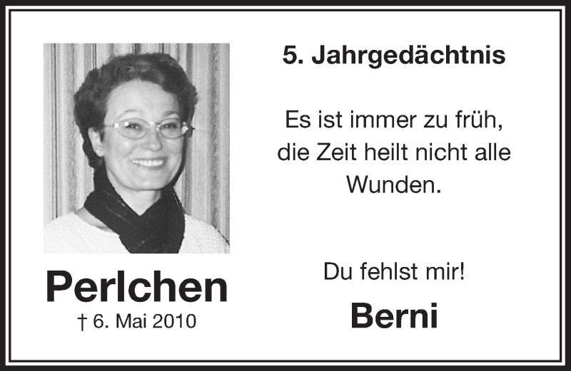  Traueranzeige für Perlchen  vom 06.05.2015 aus  Bergisches Handelsblatt 