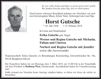 Anzeige von Horst Gutsche von  Werbepost 