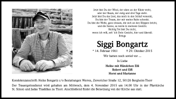 Anzeige von Siggi Bongartz von Kölner Stadt-Anzeiger / Kölnische Rundschau / Express