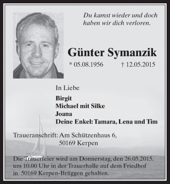 Anzeige von Günter Symanzik von  Werbepost 