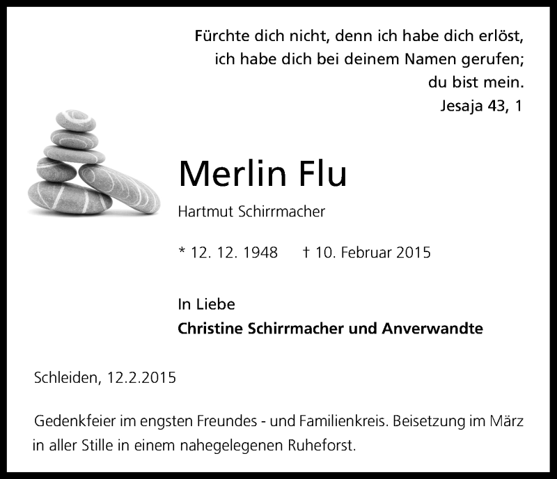  Traueranzeige für Hartmut Schirrmacher vom 14.02.2015 aus Kölner Stadt-Anzeiger / Kölnische Rundschau / Express