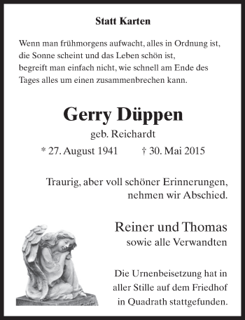 Anzeige von Gerry Düppen von  Werbepost 