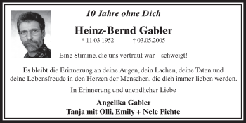 Anzeige von Heinz-Bernd Gabler von  Schlossbote/Werbekurier 