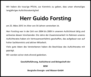 Anzeige von Guido Forsting von Kölner Stadt-Anzeiger / Kölnische Rundschau / Express