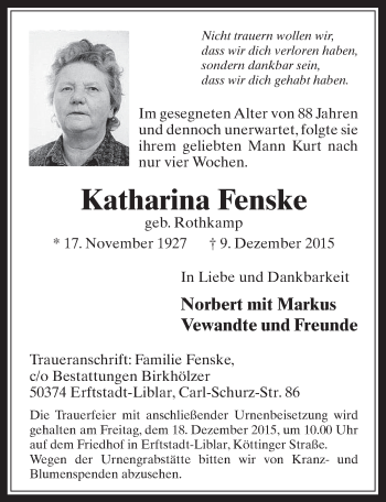 Anzeige von Katharina Fenske von  Werbepost 