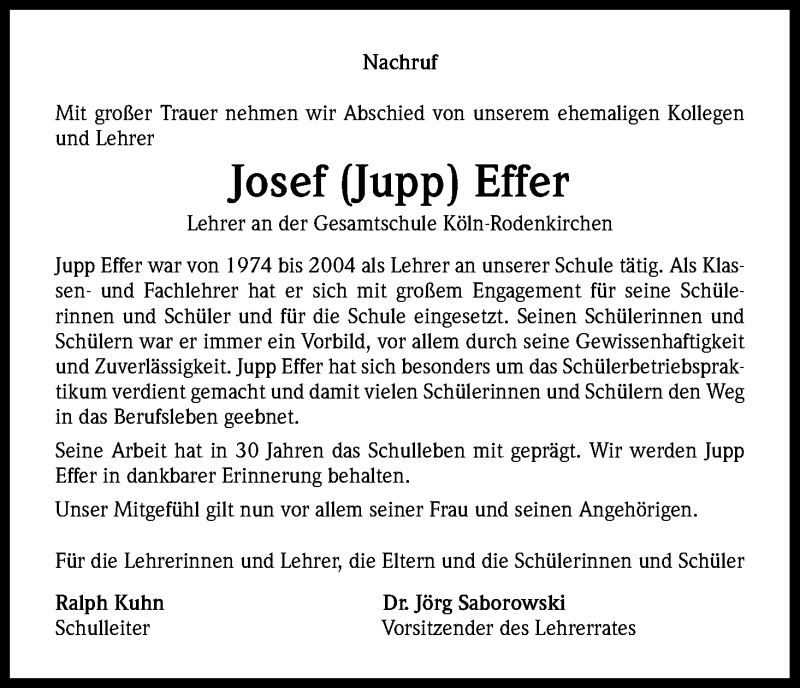  Traueranzeige für Josef Effer vom 14.03.2015 aus Kölner Stadt-Anzeiger / Kölnische Rundschau / Express