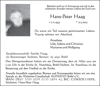 Anzeige von Hans-Peter Haag von  Schlossbote/Werbekurier 