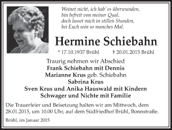 Anzeige von Hermine Schiebahn von  Schlossbote/Werbekurier 