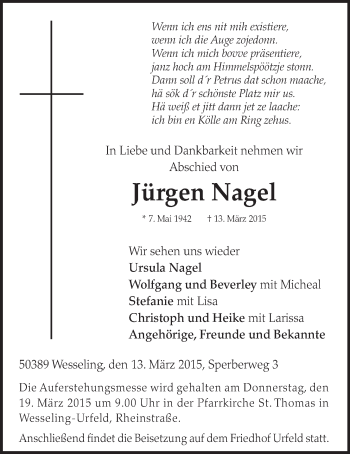Anzeige von Jürgen Nagel von  Schlossbote/Werbekurier 