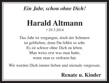 Anzeige von Harald Altmann von  Wochenende 