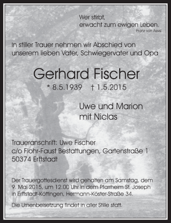 Anzeige von Gerhard Fischer von  Werbepost 