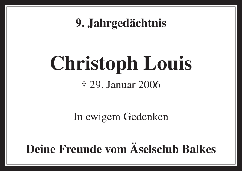 Traueranzeige für Christoph Louis vom 28.01.2015 aus  Werbepost 
