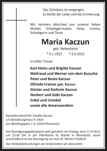 Anzeige von Maria Kaczun von  Schaufenster/Blickpunkt 