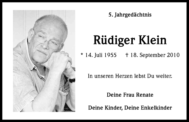  Traueranzeige für Rüdiger Klein vom 19.09.2015 aus Kölner Stadt-Anzeiger / Kölnische Rundschau / Express