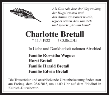 Anzeige von Charlotte Bretall von  Werbepost 