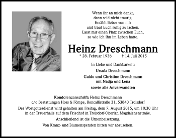 Anzeige von Heinz Dreschmann von Kölner Stadt-Anzeiger / Kölnische Rundschau / Express
