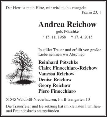 Anzeige von Andrea Reichow von  Lokalanzeiger 