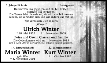 Anzeige von Ulrich Winter von  Bergisches Sonntagsblatt 